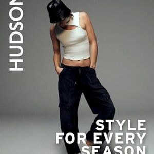 New HUDSON JEANS Ankle-Zip Jogger Trouser Distressed Leather Look Black S